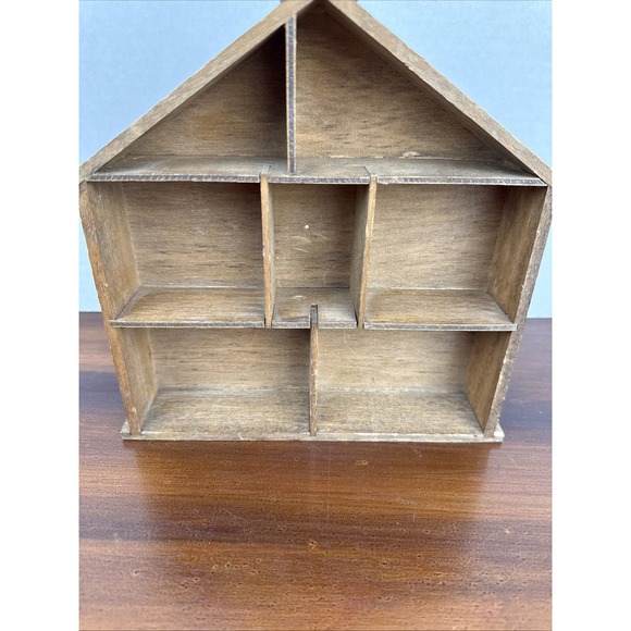 Vintage Wood Trinket Shelf House Shaped Wooden Knick Knack Small Display 8.5" - Picture 3 of 6